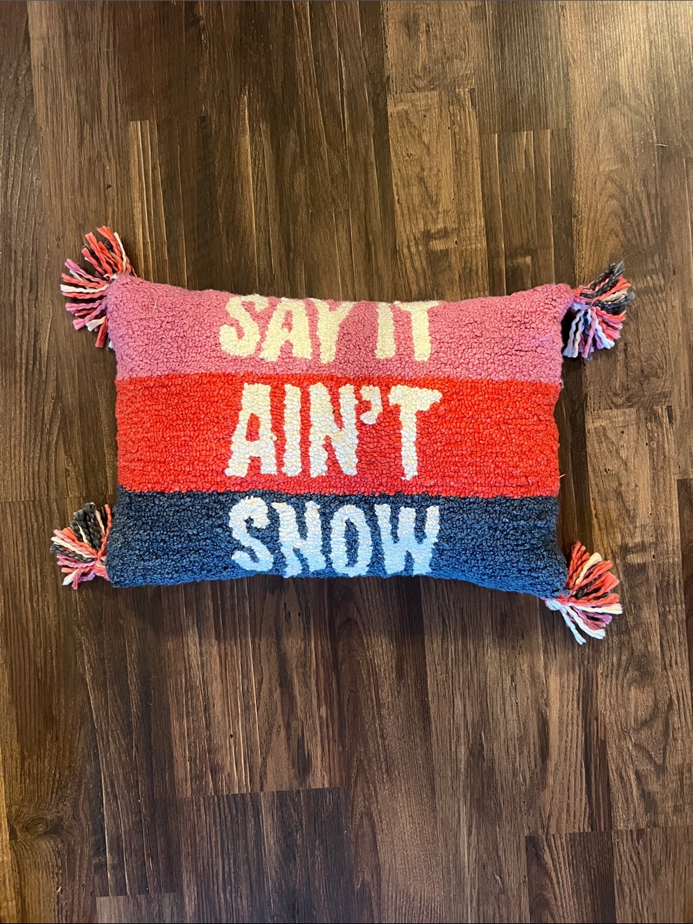 Anthropologie Say It Ain’t Snow Hooked Tassel Lumbar Pillow